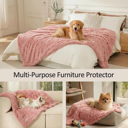 Waterproof Dog Blanket Pet Throw Blankets Fluffy Long Faux Fur Reversible Puppy Blankets 85x57in Furniture Protector Cover for Sofa Bed Couch Bed Cover Washable for Dogs Cats (Pink XL)