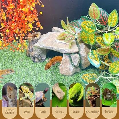 BNOSDM Reptile Hide Cave, Turtle Basking Platform, Terrarium Resin Rock Decor, Lizard Hideout Rocks Tank Accessories for Bearded Dragons, Snake, Leopard Gecko, Tortoise, Axolotls