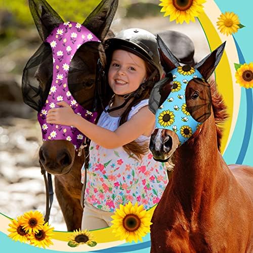 Frienda 4 Pcs Horse Fly Mask with Ears Mesh Comfort, Flower, Medium