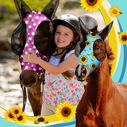 Frienda 4 Pcs Horse Fly Mask with Ears Mesh Comfort, Flower, Medium