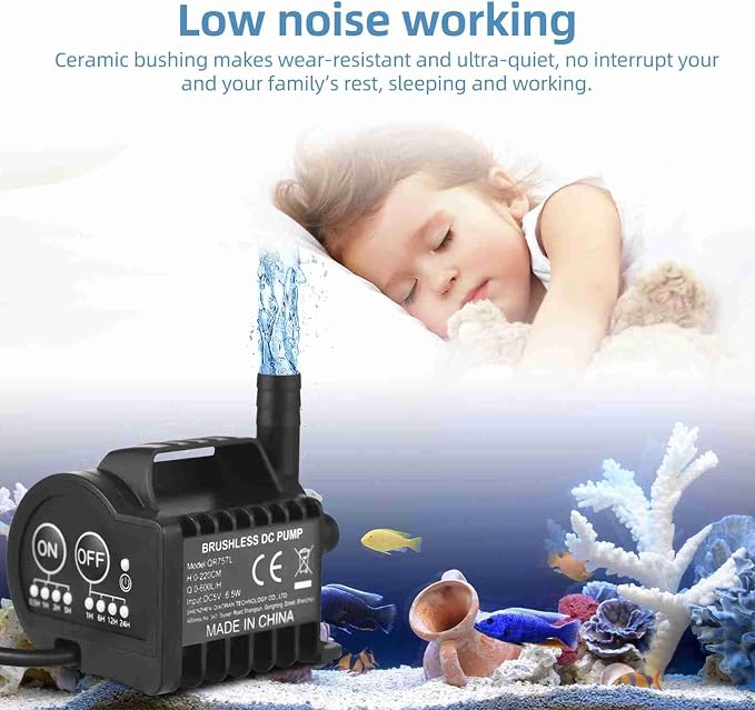 Mini Submersible Pump, Quiet Small Fountain Pump USB Charging Pond Pump for Fish Tank Aquarium Pet Drinking (QR70TL) (QR75TL)