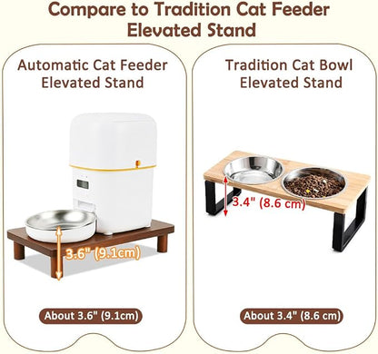 SZEE Cat Food Stand, Elevated Cat Feeder Stand for Automatic Feeder & Bowls | Lifted Cat Food Table Station, Raises Feeder/Bowl by 2 3/8", Relieves Spine and Joints Noticeably on Pets - Solid Walnut Wood