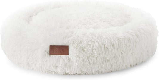 Town & Country Luxe CuddleTown Fuzzy Solid Donut Pet Bed, Soft, Cozy & Calming, Non-Slip Bottom, 100% Machine Washable, Cream, XS 19"x19"x7" Round