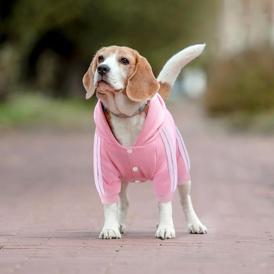 Soft & Warm Dog Outfit Pullover Hoodie - Jumpsuit Sweatshirt for Small to XX-Large Dogs (Pink)