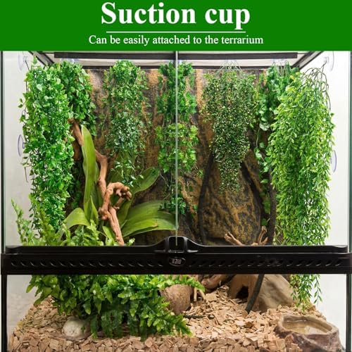 Suncalla 8 Pack Reptile Plants Terrarium Hanging Plant Vine Boston Climbing Terrarium Plant with Suction Cup for Bearded Dragons Lizard Crested Gecko Snake Crab Tank(Petite Leaf Series,Multiple Green)