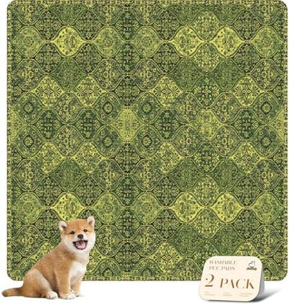 nunubaby Washable Pee Pads for Dogs, Stylish, Non-Slip and Leak-Proof Pee Pads. Reusable Potty Pads for Dogs for Crates and Floors.(Green/Multi,54" x54" )