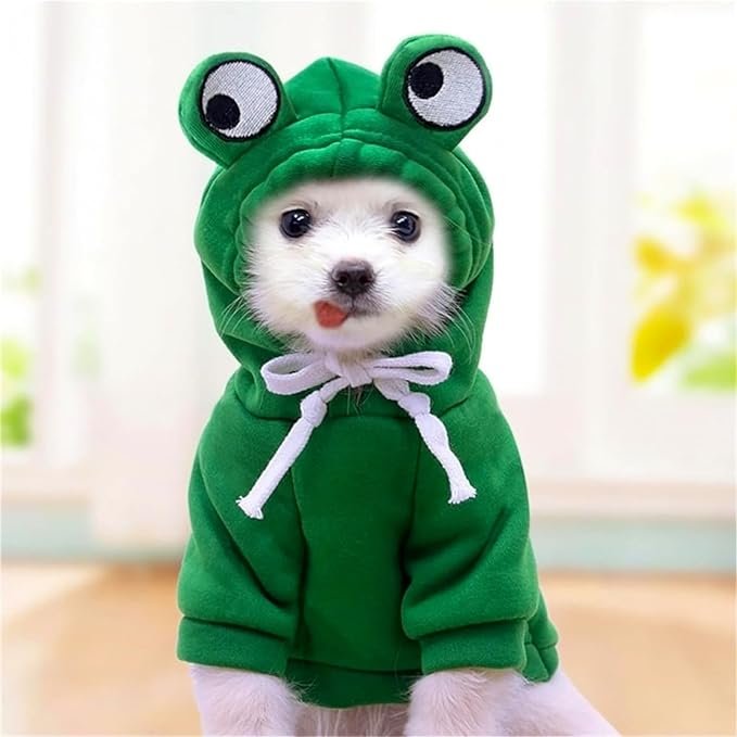 Dog Hoodies Clothes Autumn Winter Sweatshirts Teddy Bulldog Bulldog Clothing Can Transform Into Frog Elk Mouse (Green Frog,S)