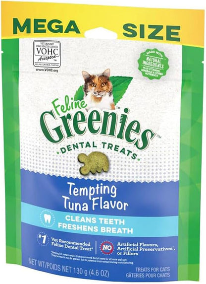 Greenies Cat Treats, Veterinarian-Recommended Adult Natural Dental Cat Treats, Tempting Tuna Flavor, 4.6 oz. Tub