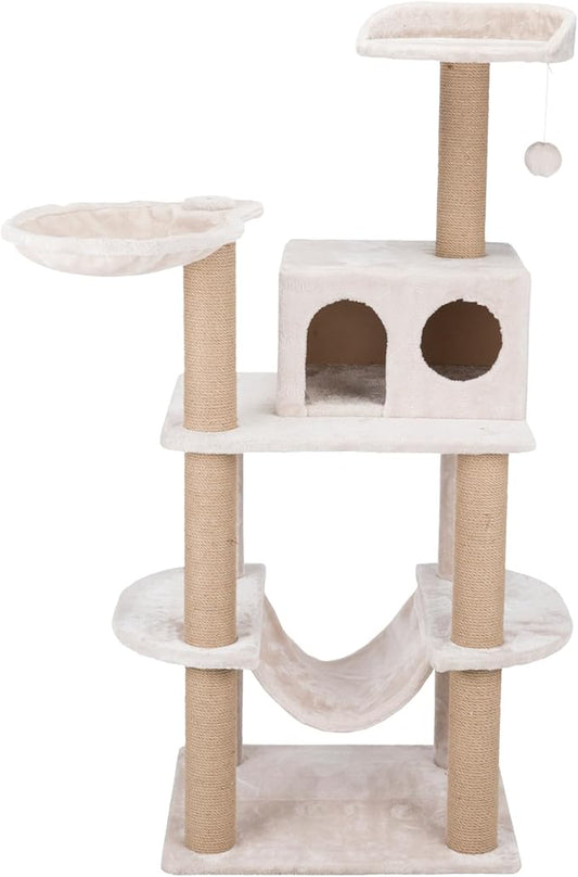 TRIXIE 56" Federico Cat Tower - Indoor Cat Furniture with Jute Scratching Posts - Tree with Condo, Platforms, Hammock, Dangling Toy - Greige