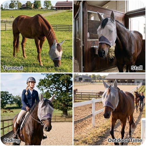 Horse Fly Mask, Super Comfort Fly Masks for Horses, Adjustable UV Protection Breathability Horses Fly Masks with Ears, Pony Mini Equine Fly Mask for Miniature Foal Draft Cob Srabian Full (Gray, S)