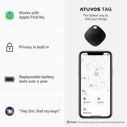ATUVOS Air Tracker Tag-1 Pack, Bluetooth Luggage Tracker Works with Apple Find My APP (iOS Only, Not for Android), Keys Finder and Item Locator for Luggage, Backpack, Suitcases, Replaceable Battery