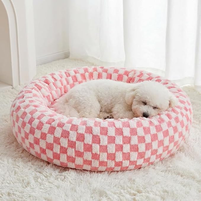 BFPETHOME Donut Dog Beds for Small Dogs, Cute Small Dog Bed for Puppy and Kitten, Round Calming Pet Bed with Non-Slip Bottom, Machine Washable,20inch, Pink