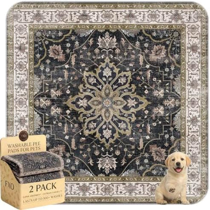 Washable Pee Pads for Dogs,Great Urine Absorbent Reusable Puppy Training Pads,Waterproof,Leak-Proof & Non-Slip Potty Pads for Whelping,Crate,Playpen,Bed.(Black Floral,54"x54")