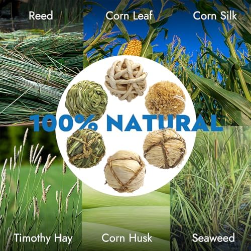 Natural Dog Chew Toys, 6pcs Woven Grass Chew Balls for Dogs, Dental Teething Toys & Interactive Fetch Toys, Outdoor Rattan Digestible Chew Ball for Boredom Relief and Teeth Cleaning