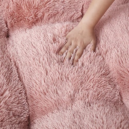 EHEYCIGA Fluffy Dog Crate Bed, Plush Extra Large Plus Dog Pillow, Pink