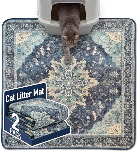 Hompet Cat Litter Mat 2 Pack, 36x36 Large Machine Washable Trapping Mats for Cats, Super Absorbent & Urine-Proof Cat Litter Box Mat for Floor, Waterproof & Non Slip Kitty Litter Rug