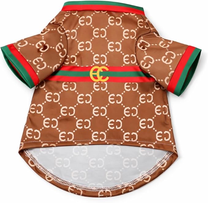 Luxury Designer Dog T Shirt – Trendy Puppy Clothes for Small Dogs, Fashion Pet Tee for French Bulldogs & Chihuahuas, Everything Chic Dog Apparel (GucchewiTee, Large)