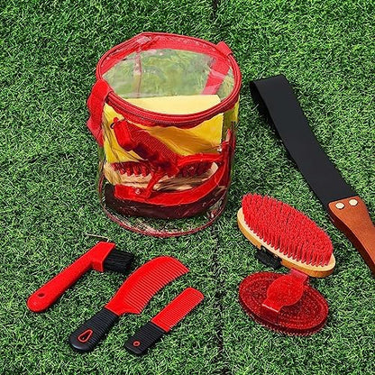 Cunhill 9 Pcs Horse Grooming Kit Tack Room Supplies, Cute, Red