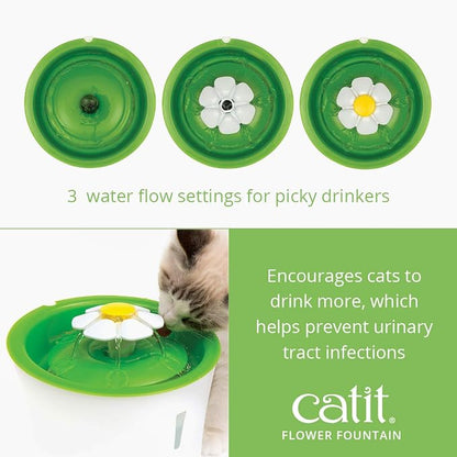 Catit Flower Fountain with Triple Action Filter, Cat Drinking Water Fountain, 3 L, Green | Cat Drinking Water Fountain