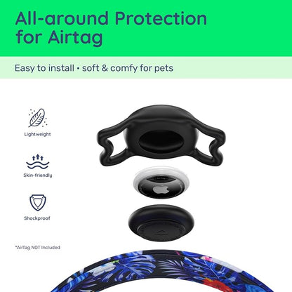 Airtag Dog Collar,with Waterproof airtag Holder，Original Stylish Cute Pattern Design.QR Code ID Buckle，Comfortable Soft Cotton for Small Medium Large Dogs