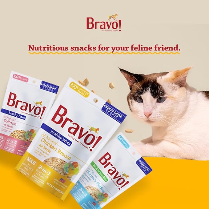 Bravo! Healthy Medleys Mariner's Medley Freeze Dried Cat Treats, Salmon, Whitefish and Shrimp, 0.75 Ounce, Grain Free, Gluten Free