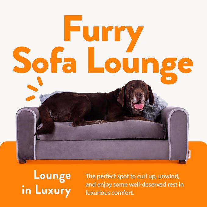 Moots Furry Pet Lounge, Pet Bed with 2 Pillows, Deluxe Sofa for Dogs, Easy to Coordinate, Stylish and Cleanable Dog Sofa, Couch - Charcoal, Large