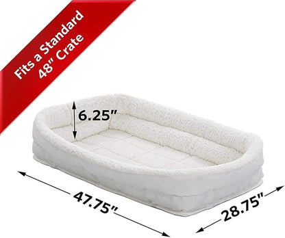 MidWest Homes for Pets XL QuietTime Double Bolster Pet Bed, White Plush 48-Inch Crate Mat with Stacked Bolsters, Machine Washable, Secure Fit with Elastic Straps