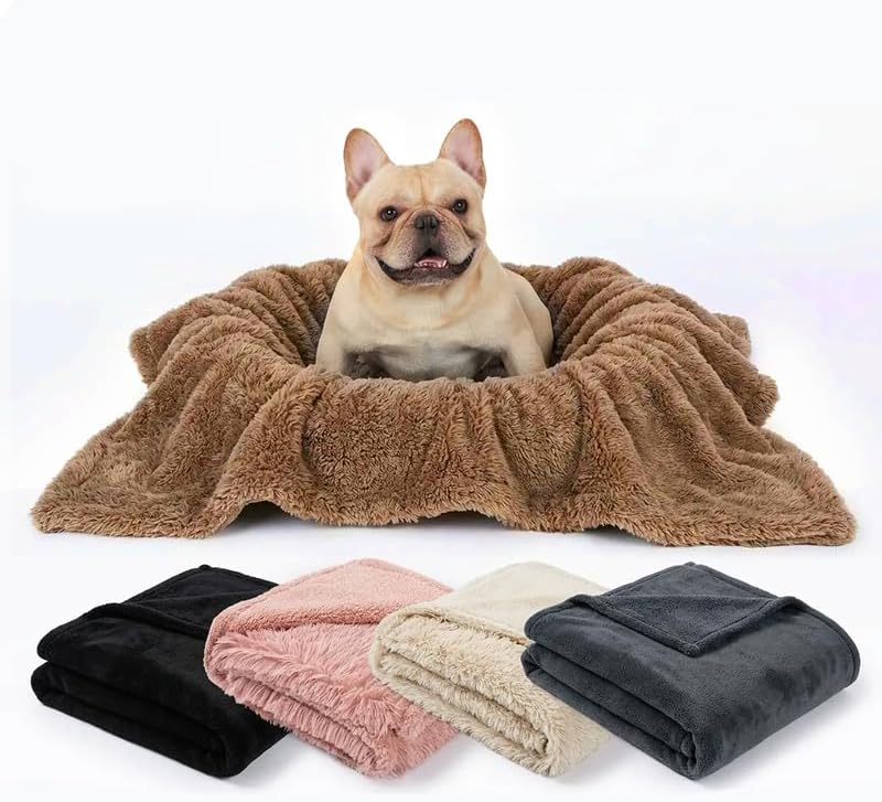 Pet Blankets Waterproof Fluffy Fleece Blanket Cat Dog Blankets Liquid Pee Proof Throw Blanket Reversible Furniture Protector Cover Washable for Couches Beds Sofa 57"x40" Brown