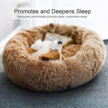 Dog Bed, Cat Calming Bed, Faux Fur Pillow Pet Donut Cuddler Round Plush Bed for Large Medium Small Dogs and Cats
