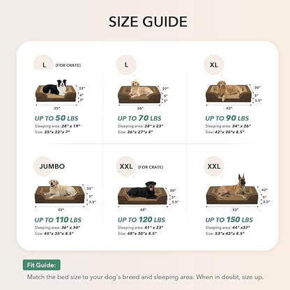 Orthopedic Dog Beds for Large Sized Dogs, Waterproof Memory Foam Large Pet Bed with Sides 35x22Inch, Non-Slip and Egg-Crate Foam Big Dog Couch Bed with Removable Washable Cover, Brown