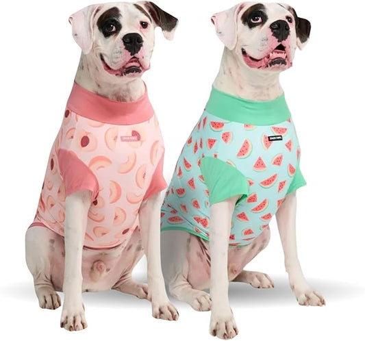 Spark Paws Sunblock Dog T-Shirt, SPF30 Protection, Lightweight Breathable Quick Dry for Dogs with Sensitive Skin - Watermelon & Peach (Set of 2) - 4XL