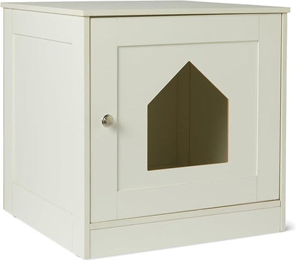 Amazon Basics Cat Litter Box Enclosure, Furniture-Style Cabinet with Drawer and Shelves, Hidden Cat Litter Box, White