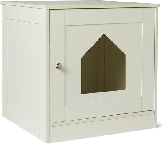 Amazon Basics Cat Litter Box Enclosure, Furniture-Style Cabinet with Drawer and Shelves, Hidden Cat Litter Box, White