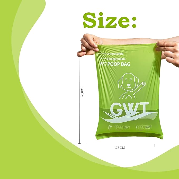 GWT Dog Poop Bags Biodegradable 100% Certified Home Compostable 120 Counts 9"x13" Pet Waste Bags- ASTM D6400 & EN 13432 Compliant -Plant Based Poop Bags for Pet Cat Dog Doggie (8 Rolls)