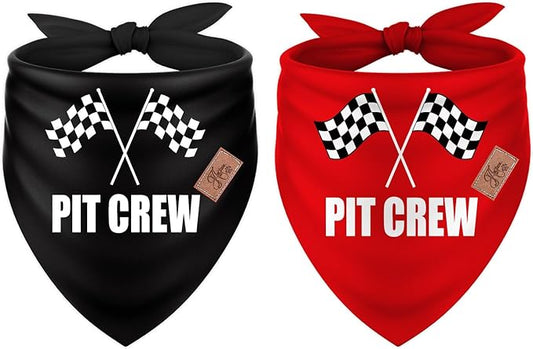 JarThenaAMCS 2Pcs Race Car Pit Crew Dog Bandana Red Black Race Checkered Flag Triangle Pet Scarf Adjustable Pet Neckerchief for Sports Dog Birthday Costume Accessories