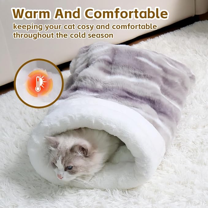 Cat Sleeping Bag, Puppy Sleeping Bag, Warm Pet Sleep Sack, Plush Pet Bed Mat, Washable Hideout Cave for Cat and Small Dog