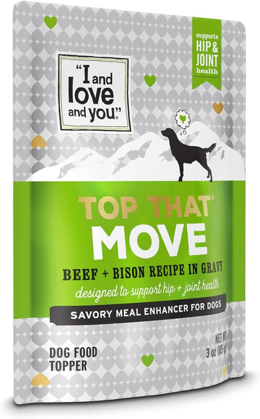 I AND LOVE AND YOU Wet Dog Food Toppers - Top that Move Beef with Bison Recipe in Gravy, Meal Enhancer Topper, 3oz 12pk
