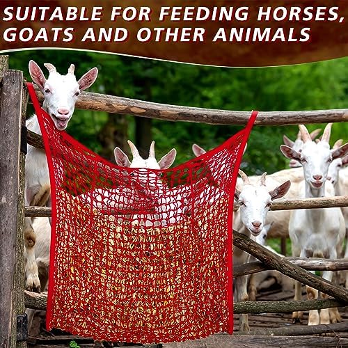 Fabbay 2 Pcs Slow Feed Hay Net for Horses, 35 x 31 Inch Hay Bag, Red