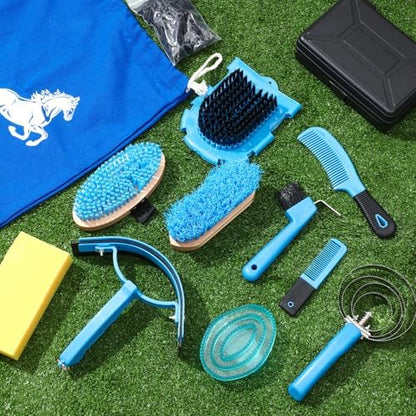Abbylike 12 Pieces Horse Grooming Kit Equine Care Brushes,Blue