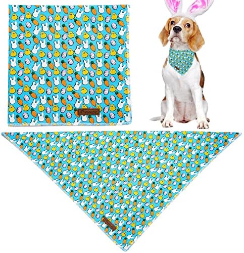Easter Triangle Bid Dog Bandana, BlueEgg Cotton, S (23'' x 16'' x 16''), Comfortable, Geometric Rabbit Pattern, Unisex, Holiday, Easter