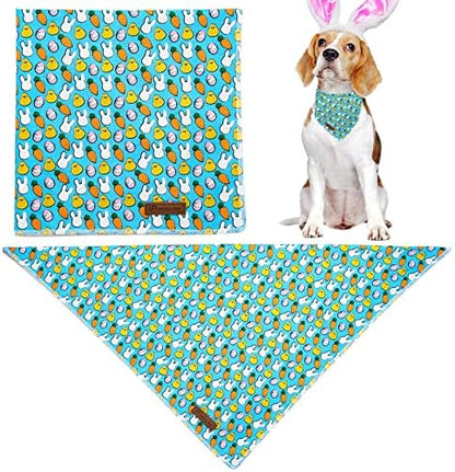 Easter Triangle Bid Dog Bandana, BlueEgg Cotton, S (23'' x 16'' x 16''), Comfortable, Geometric Rabbit Pattern, Unisex, Holiday, Easter