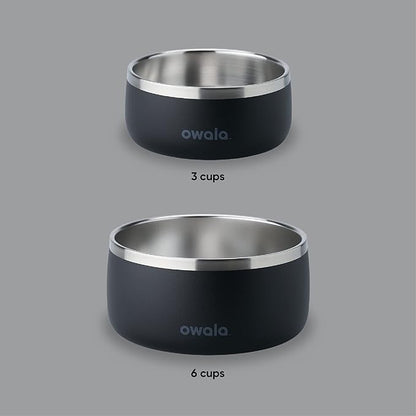 Owala Pet Bowl - Durable Stainless Steel, Food and Water Bowl for Dogs, Cats, and All Pets, Non-Slip Base, 24oz, Black (Very, Very Dark)