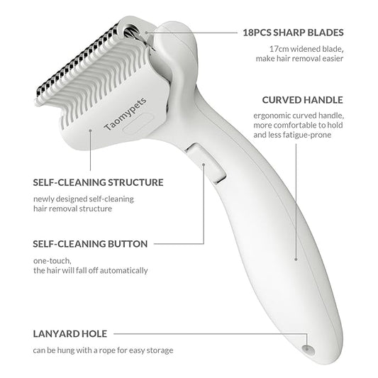 Self Cleaning Grooming Rake Brush for Shedding Gently Removes Loose Undercoat Mats Tangled Deshedding Grooming Tool for Dogs Cats Extra Wide (White)