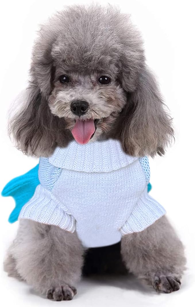 CHBORCHICEN Pet Dog Sweaters Classic Knitwear Turtleneck Winter Warm Puppy Clothing Cute Strawberry and Heart Doggie Sweater (S, Dress-Sky Blue)