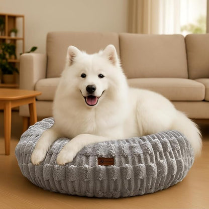 ShinHye Dog Bed for Small Dogs & Cats, Washable Calming Round Pet Bed with Non-Slip Bottom, Soft Indoor Puppy Bed(ZJ-Grey-32x32)