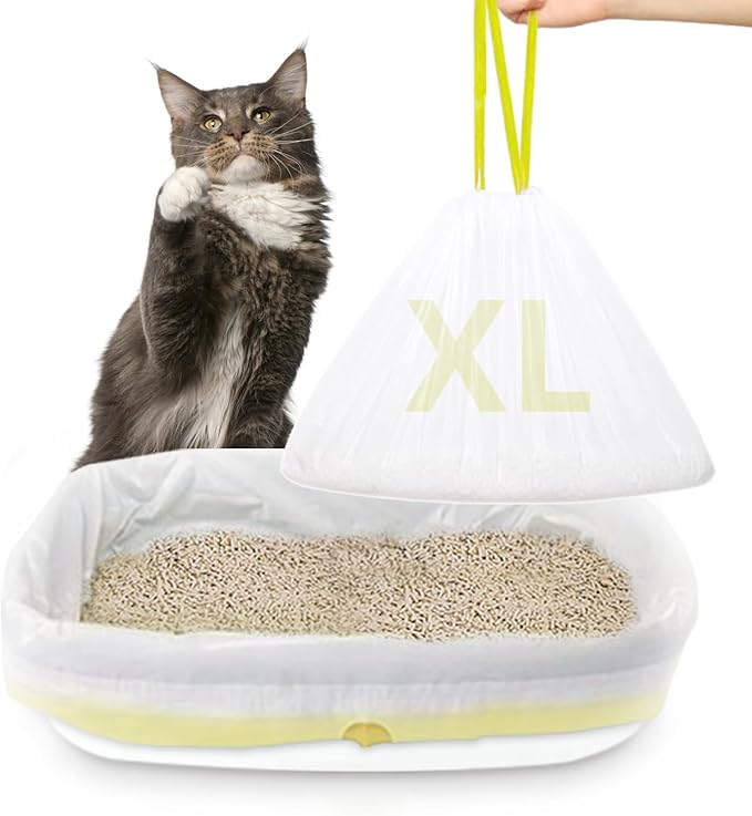 XUEPETT 24 PACK Jumbo Cat Litter Box Liners, Tear Resistant Heavy Duty Cat Litter Bags with Drawstring, Pre-Separated for Easy Access, Easy Cleanup