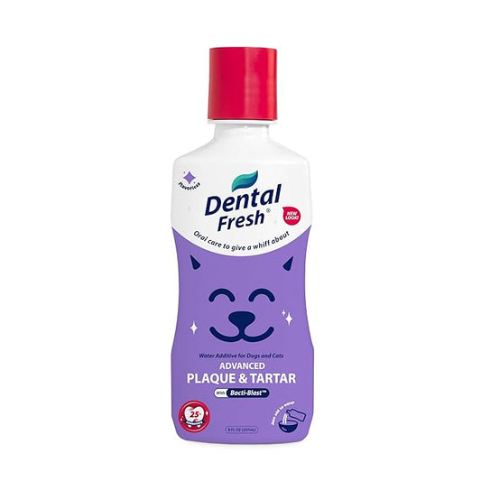 Dental Fresh Water Additive for Dogs and Cats, Advanced Formula, 8 Fl Oz, Plaque & Tartar Daily Oral Care Just Add to Water