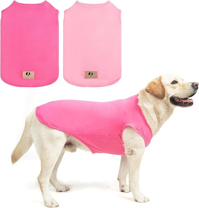 KOOLTAIL Girl Dog Clothes for Large Dogs, 2 Pack Cotton Valentines Dog T Shirts Coats for Outdoor, UV & Insect Protection Anti-Hair Loss & Lightweight Pet Vest Tank Tops Apparel, Pink & Rose,2XL