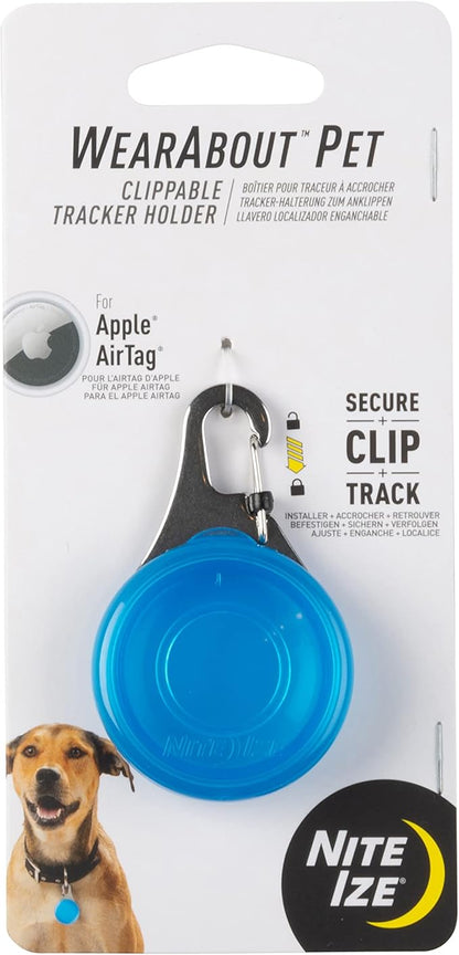 Nite Ize WearAbout Pet Clippable Tracker Holder, Apple AirTag Holder With Locking Carabiner For Pets, Blue