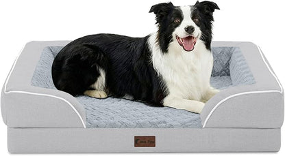 Orthopedic Dog Beds for Large Sized Dogs, Waterproof Memory Foam Large Pet Bed with Sides 35x22Inch, Non-Slip and Egg-Crate Foam Big Dog Couch Bed with Removable Washable Cover, Light Grey